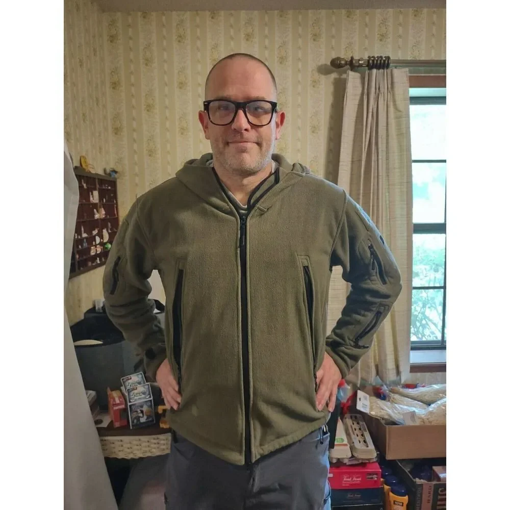 Unbranded Hooded Fleece Jacket Men's Size Extra Large Medium Weight Many Pockets